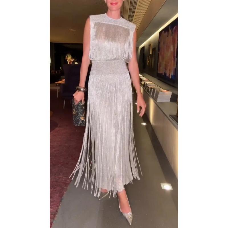 Женское элегантное платье с бахромой, вечернее платье без рукавов