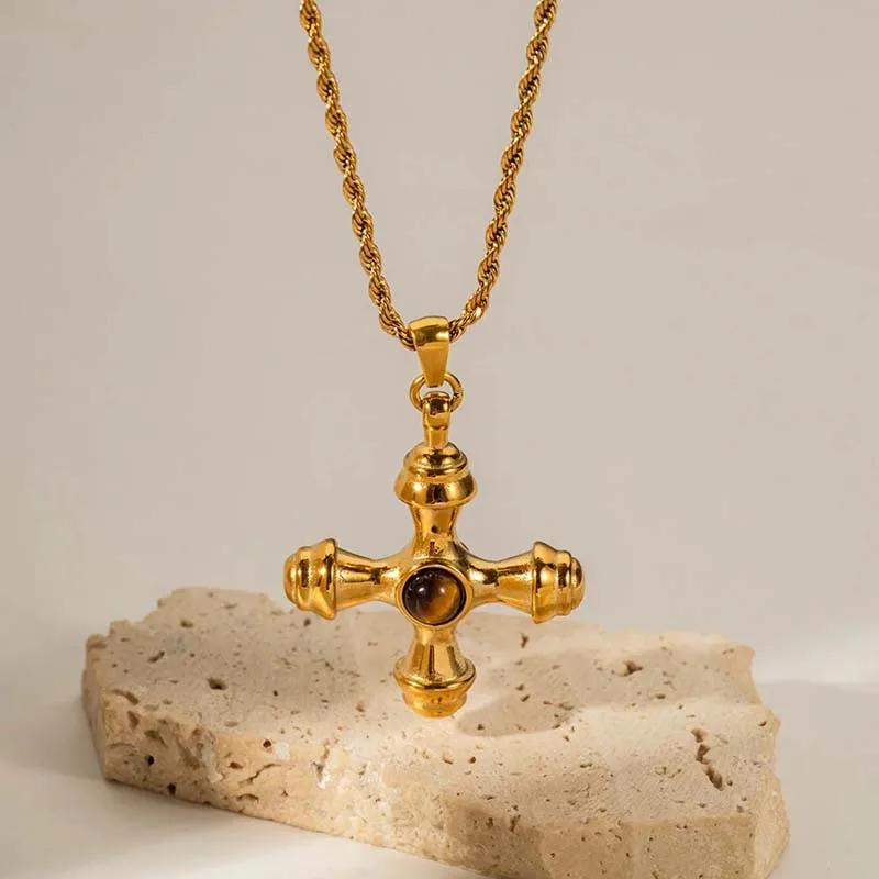 Vintage Gold Color Cross Pendant Necklaces for Women Fashion Metal Natural Stone Clavicle Chain Necklaces Zircon Accessories
Vintage Gold Color Cross Pendant Necklaces for Women Fashion Metal Natural Stone Clavicle Chain Necklaces Zircon Accessories