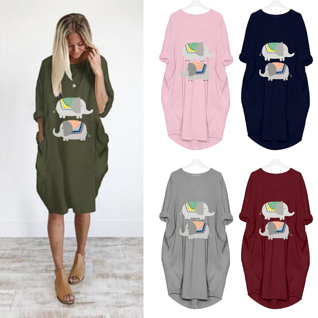 Женское свободное платье с карманами больших размеров, женское повседневное длинное платье-футболка с длинными топами
