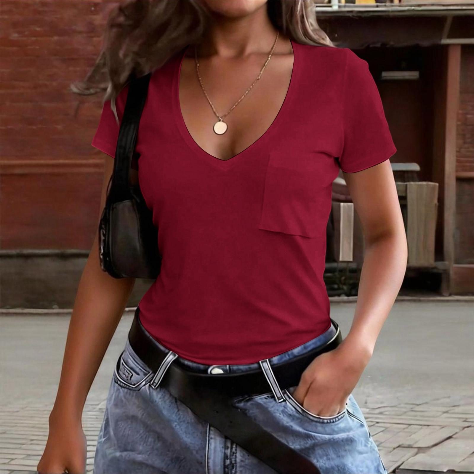 Womens Short Sleeve V Neck T Shirt with Pocket Casual Basic Loose Fit Tee Soft Lightweight Fabric Top XXL
Womens Short Sleeve V Neck T Shirt with Pocket Casual Basic Loose Fit Tee Soft Lightweight Fabric Top XXL