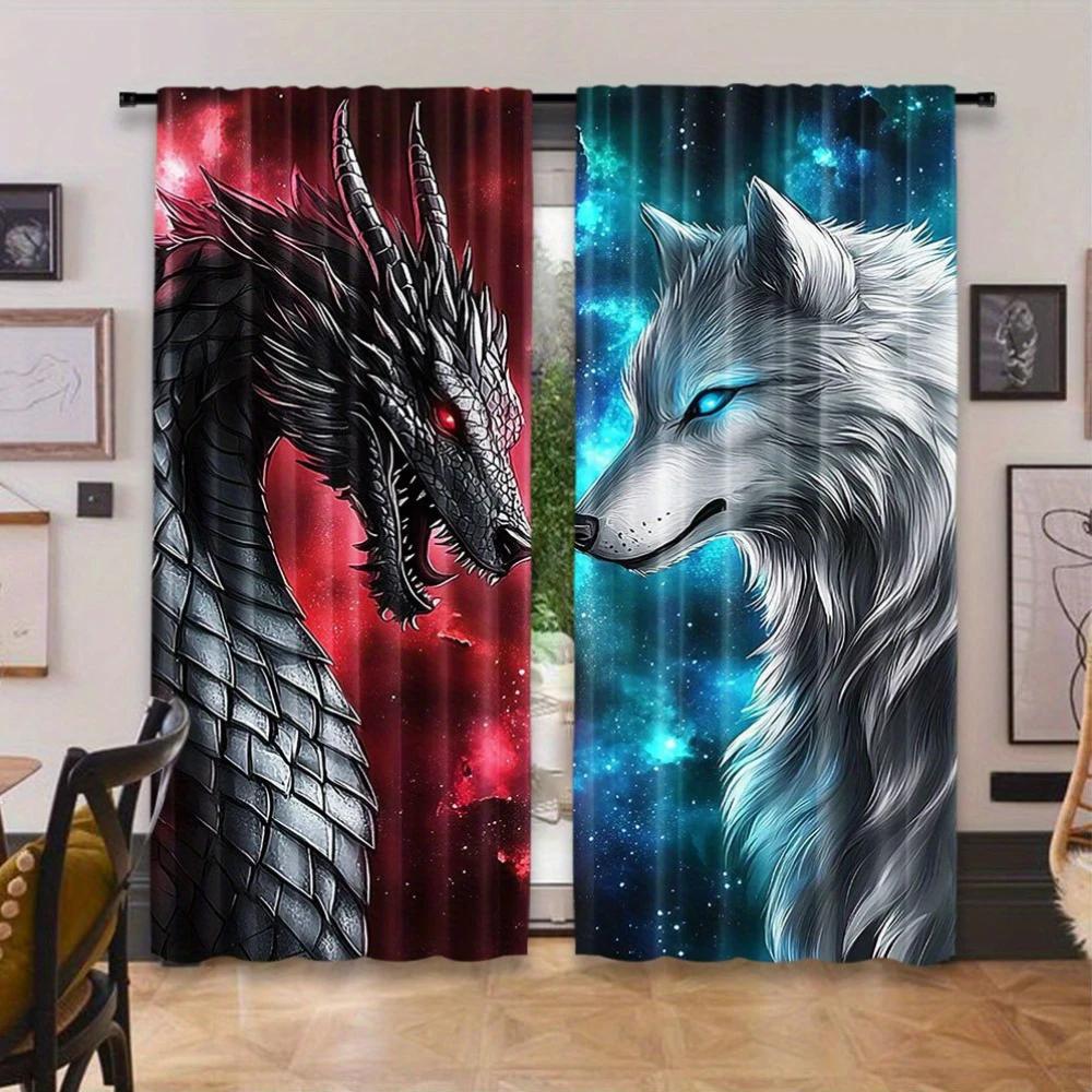 Fantasy Wolf and silver mechanical dragon printed curtains bedroom and living room home decoration room decoration 100*130 HOOK 1pcs
Fantasy Wolf and silver mechanical dragon printed curtains bedroom and living room home decoration room decoration 100*130 HOOK 1pcs