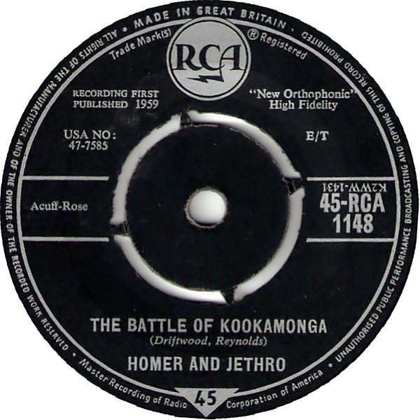 7-дюймовая пластинка HOMER JETHRO The Battle Of Kookamonga 45RCA1148 RCA 1959 UK Pop Б/у
7-дюймовая пластинка HOMER JETHRO The Battle Of Kookamonga 45RCA1148 RCA 1959 UK Pop Б/у