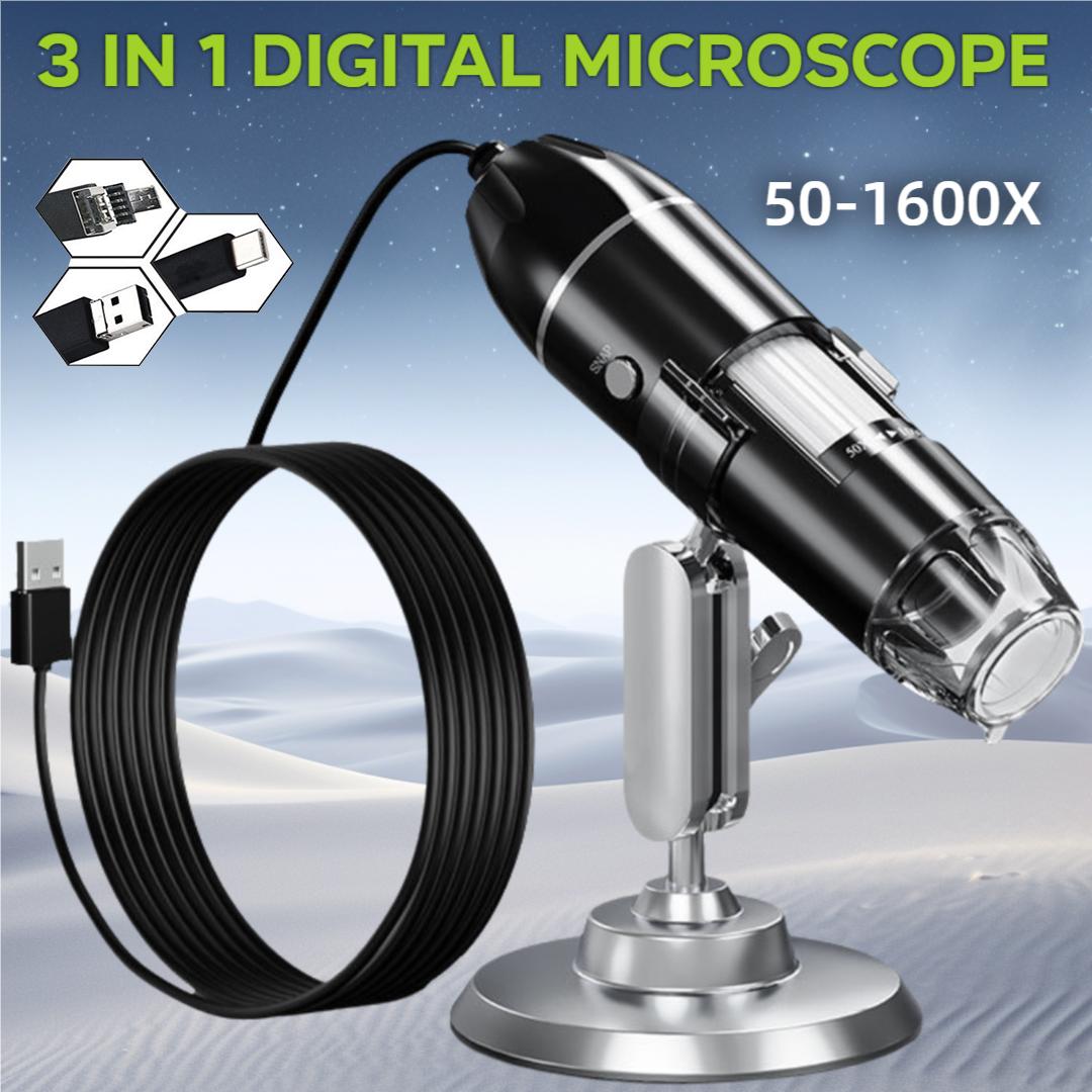 1600X 3in 1 Digital Microscope Camera Portable Electronic Microscope For Soldering LED Magnifier Type-C USB чорний
1600X 3in 1 Digital Microscope Camera Portable Electronic Microscope For Soldering LED Magnifier Type-C USB чорний