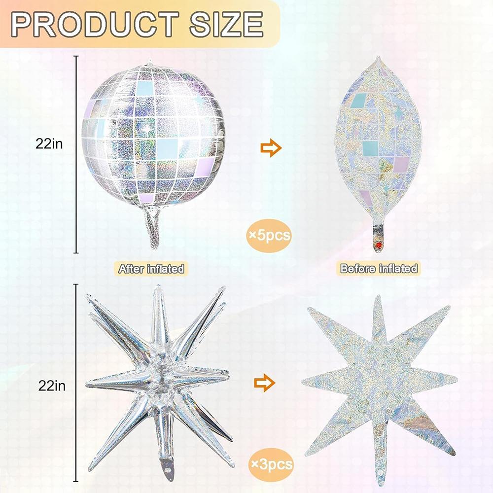 Disco ball balloons are suitable for disco party decoration, birthday party decoration 4D rainbow disco metal balloons with star Other
Disco ball balloons are suitable for disco party decoration, birthday party decoration 4D rainbow disco metal balloons with star Other