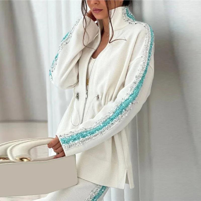 Блестящий пиджак брюки женский наряд элегантные молнии пальто с длинным рукавом брюки с широкими штанинами эластичная талия уличный женский комплект 2025 осень XXXL
Блестящий пиджак брюки женский наряд элегантные молнии пальто с длинным рукавом брюки с широкими штанинами эластичная талия уличный женский комплект 2025 осень XXXL