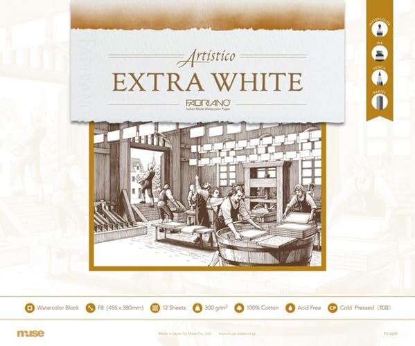 Muse Watercolor Paper, Extra White Block, Coarse Grain, F8, 12 Sheets, FX-4608
Muse Watercolor Paper, Extra White Block, Coarse Grain, F8, 12 Sheets, FX-4608