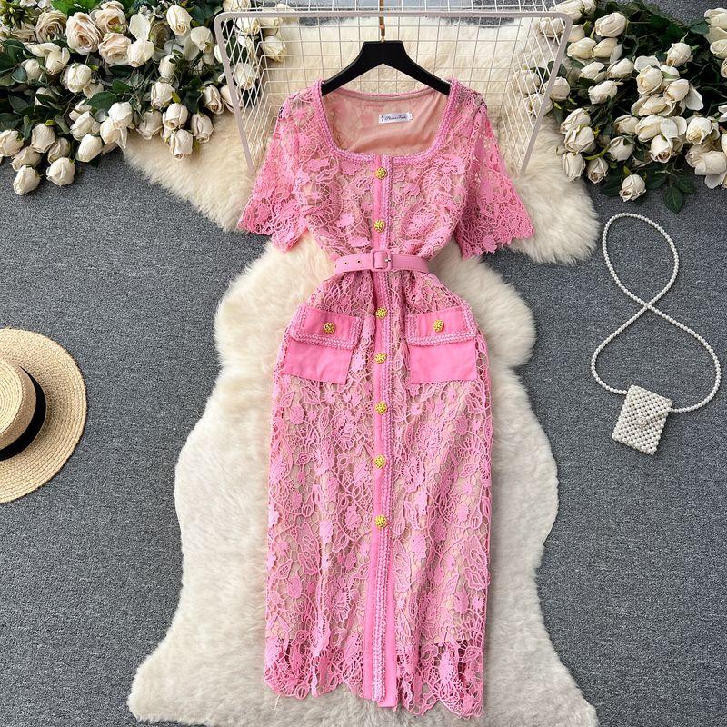 Accessible Luxury Socialite Style Dress Summer Embroidered Lace Rose Red M
Accessible Luxury Socialite Style Dress Summer Embroidered Lace Rose Red M