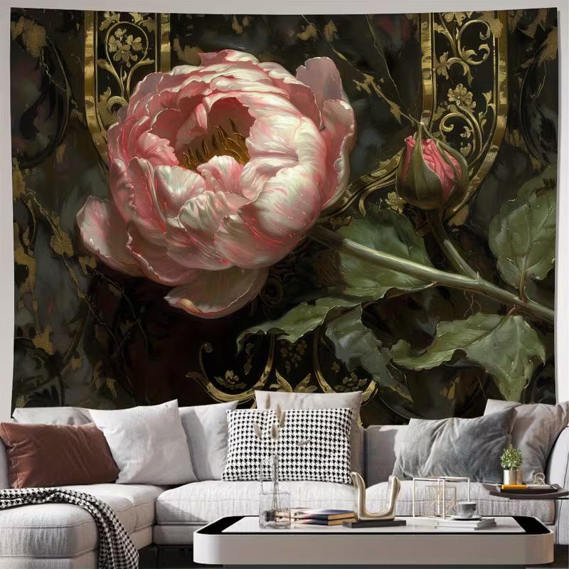 2D Elegant Peony Flower Tapestry, Black & Gold Ornate Background Wall Art for Living Room 47.2x31.5inch/120*80cm
2D Elegant Peony Flower Tapestry, Black & Gold Ornate Background Wall Art for Living Room 47.2x31.5inch/120*80cm