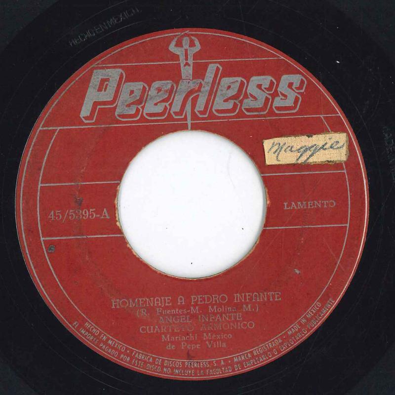 7inch Record ANGEL INFANTE CUARTETO ARMONICO M Homenaje A Pedro Infante Tres Rec 455395 PEERLESS 1957 US Latin Used
7inch Record ANGEL INFANTE CUARTETO ARMONICO M Homenaje A Pedro Infante Tres Rec 455395 PEERLESS 1957 US Latin Used