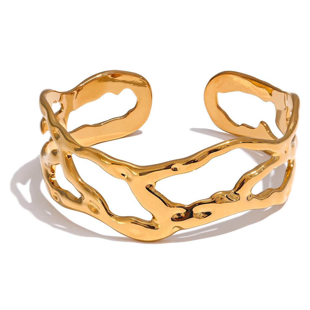 Yhpup Stylish Unique Design Stainless Steel Metal Hollow Wide Cuff Bracelet Bangle Texture Rust Proof 18K PVD Plated Jewelry
Yhpup Stylish Unique Design Stainless Steel Metal Hollow Wide Cuff Bracelet Bangle Texture Rust Proof 18K PVD Plated Jewelry