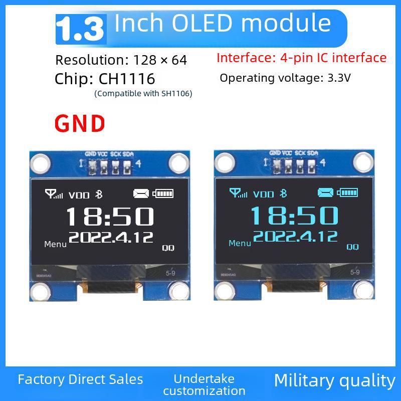 1,3-дюймовий OLED-дисплей 128x64 модуль, CH1116, сумісний із SH1106, IIC Communication HD РК-екран 1.3 UN-2864KSWXG01
1,3-дюймовий OLED-дисплей 128x64 модуль, CH1116, сумісний із SH1106, IIC Communication HD РК-екран 1.3 UN-2864KSWXG01