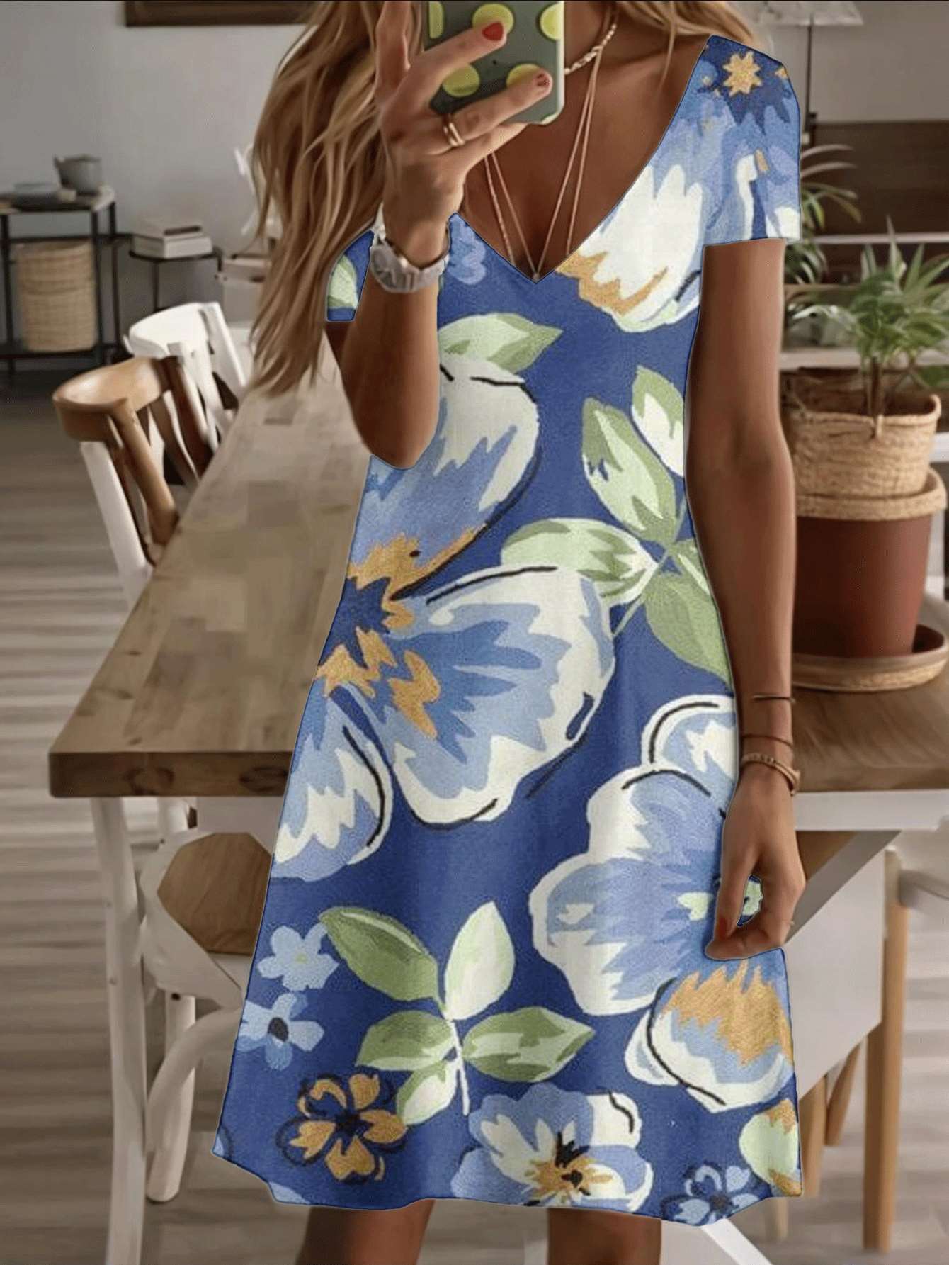 Vneck shortsleeve midi dress blue floral print pattern 3D premium printing durable wear casual fashion summer beach outfit elegant women clothing styl 2XL дубильная кора
Vneck shortsleeve midi dress blue floral print pattern 3D premium printing durable wear casual fashion summer beach outfit elegant women clothing styl 2XL дубильная кора