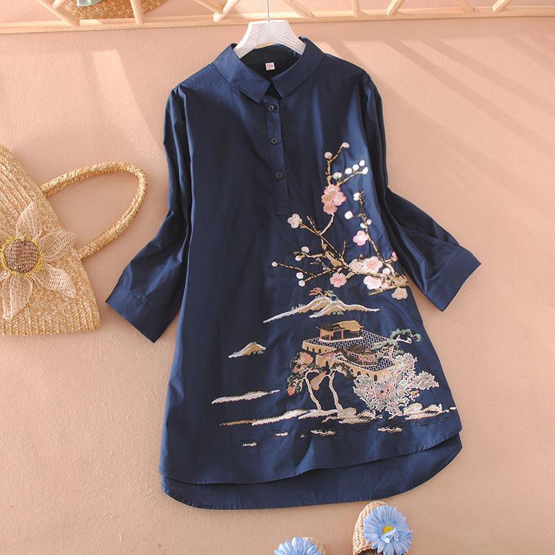 Embroidered Flower Ethnic Style Mid-length Pullover POLO Collar Shirt for Women Spring and Autumn Three-quarter Sleeve Shirt XXXXL темно-синього кольору
Embroidered Flower Ethnic Style Mid-length Pullover POLO Collar Shirt for Women Spring and Autumn Three-quarter Sleeve Shirt XXXXL темно-синього кольору
