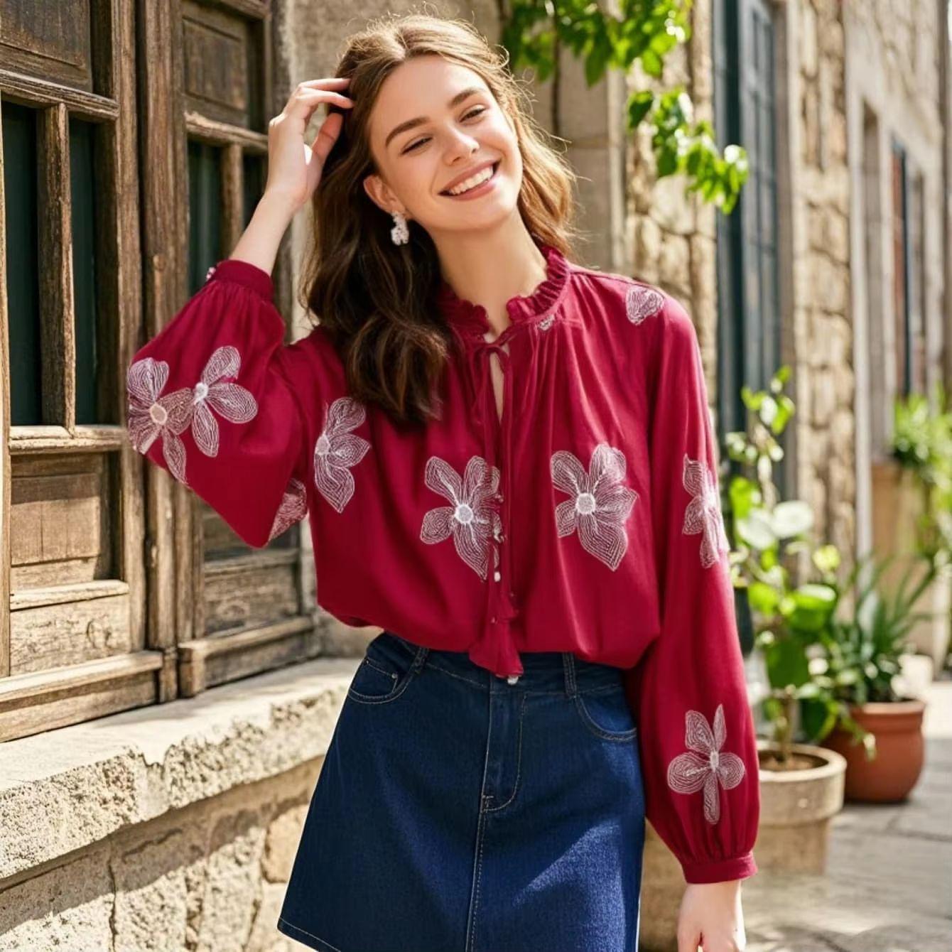 Spring/Summer 2025 Women s Casual Loose Crew Neck Embroidered Long Sleeve Shirt Top S кирпич красный
Spring/Summer 2025 Women s Casual Loose Crew Neck Embroidered Long Sleeve Shirt Top S кирпич красный