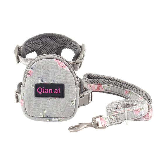 Комплект поводков с цветочным узором Двойная прочная пряжка Полностью обхватывает Прочная опора Средний Большой серый