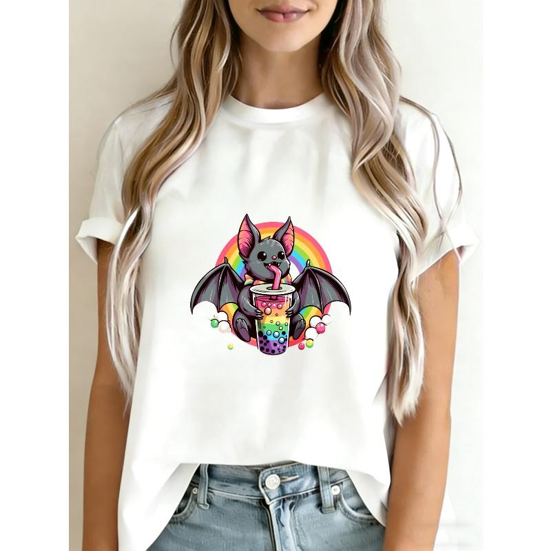 Cute Bat Drinking Bubble Tea T-Shirt White Rainbow And Clouds Print For Casual Wear XXXXL білий
Cute Bat Drinking Bubble Tea T-Shirt White Rainbow And Clouds Print For Casual Wear XXXXL білий