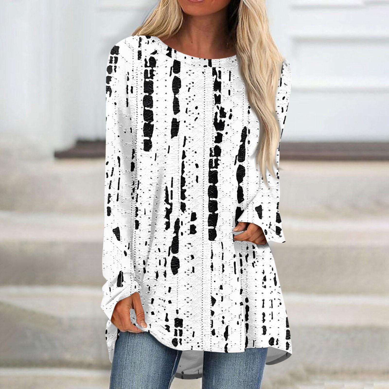 Женские топы с круглым вырезом, блузки с длинным рукавом, повседневные рубашки средней длины, модные туники с принтом XL белый
Женские топы с круглым вырезом, блузки с длинным рукавом, повседневные рубашки средней длины, модные туники с принтом XL белый