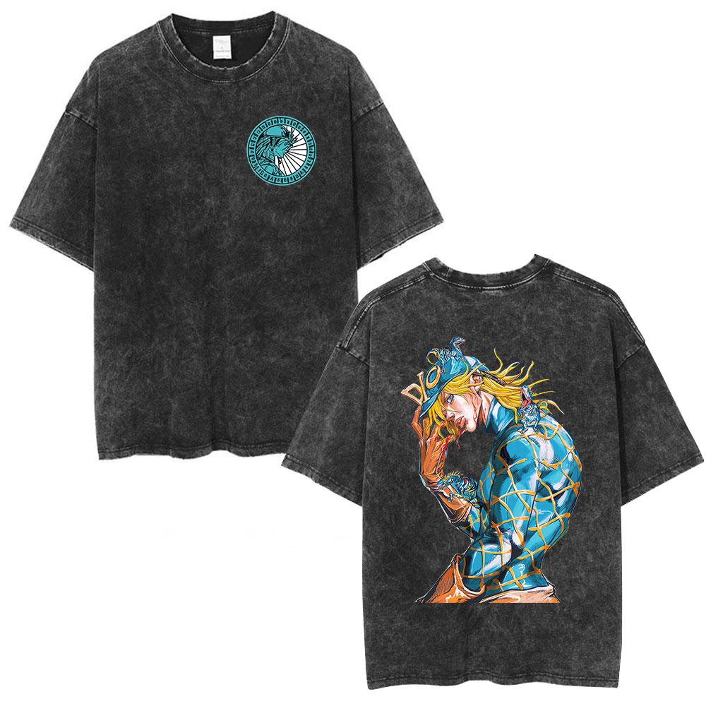 Anime Jojo Bizarre Adventure Johnny Joestar STEEL BALL RUN Vintage Acid Washed T Shirt Men Women Cotton Short Sleeves Tshirt S
Anime Jojo Bizarre Adventure Johnny Joestar STEEL BALL RUN Vintage Acid Washed T Shirt Men Women Cotton Short Sleeves Tshirt S