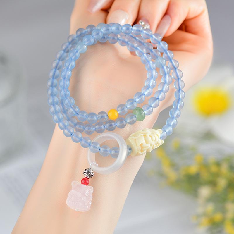 Natural Aquamarine Rose Quartz Nine-Tailed Fox Bracelet - New Chinese Style Women s Beaded Jewelry
Natural Aquamarine Rose Quartz Nine-Tailed Fox Bracelet - New Chinese Style Women s Beaded Jewelry