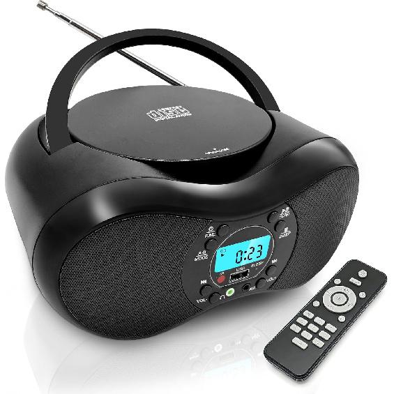Portable CD Player with Bluetooth, FM Radio, USB Playback, Remote Control, Stereo Speakers, AUX Headphone Jack, Programmable Repeat, LCD Display чорний
Portable CD Player with Bluetooth, FM Radio, USB Playback, Remote Control, Stereo Speakers, AUX Headphone Jack, Programmable Repeat, LCD Display чорний