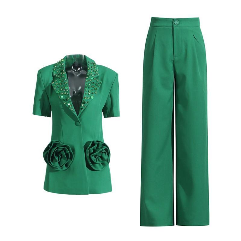 High-quality Suit With Flower Stitching Diamond-encrusted Short-sleeved Pure Color High-rise Straight Pants 2XL зелений
High-quality Suit With Flower Stitching Diamond-encrusted Short-sleeved Pure Color High-rise Straight Pants 2XL зелений