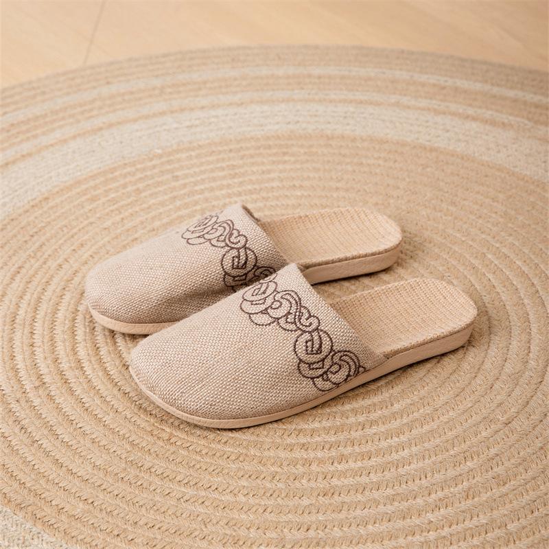 Новые средние льняные хлопковые и льняные прохладные тапочки женские летние нескользящие легкие домашние туфли для помещений можно носить на улице 44/45