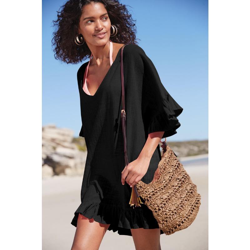 Літні жіночі пляжні сукні з прикриттям у бікіні з оборками та краваткою великих розмірів One Size чорний
Літні жіночі пляжні сукні з прикриттям у бікіні з оборками та краваткою великих розмірів One Size чорний