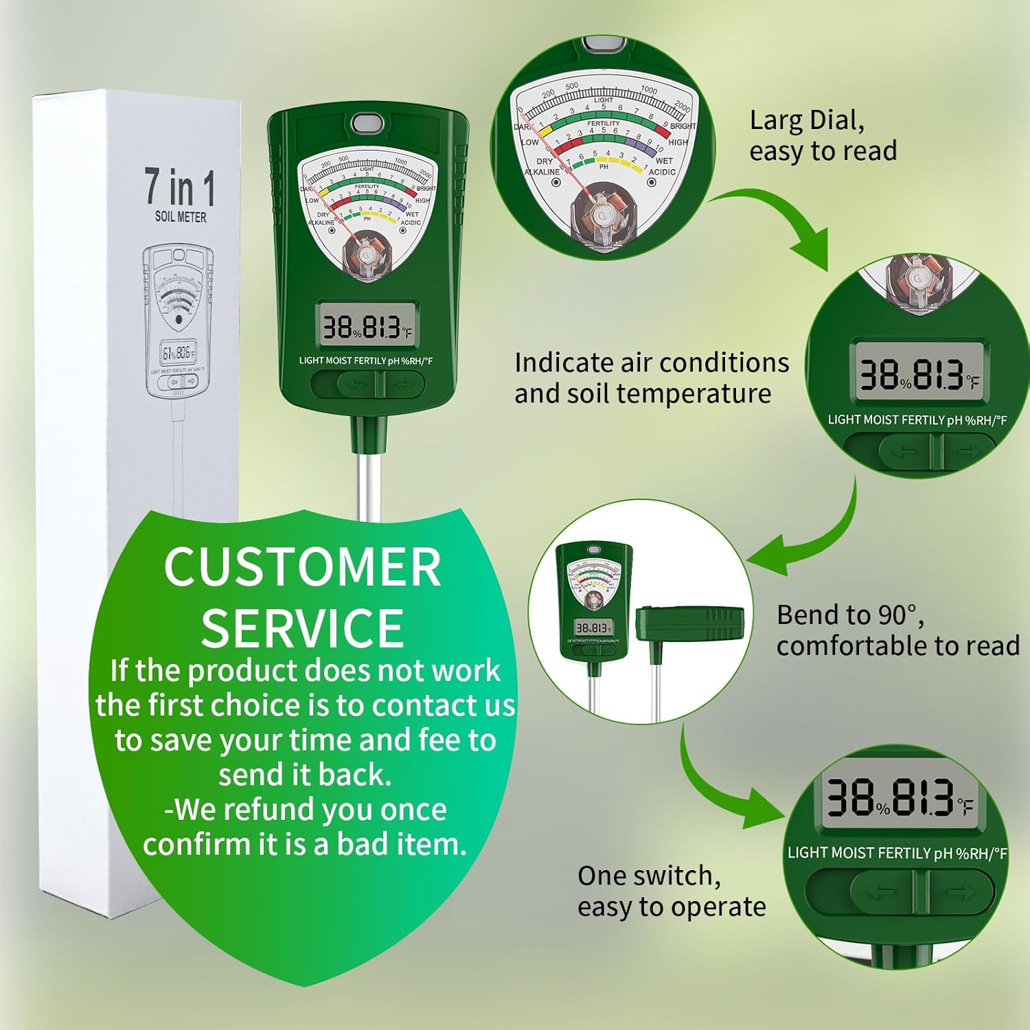7 In 1 Digital Soil Tester PH Meter Moisture Light Fertility Temperature Humidity Analyzer Portable Soil Meter For Garden Farm Plants
7 In 1 Digital Soil Tester PH Meter Moisture Light Fertility Temperature Humidity Analyzer Portable Soil Meter For Garden Farm Plants