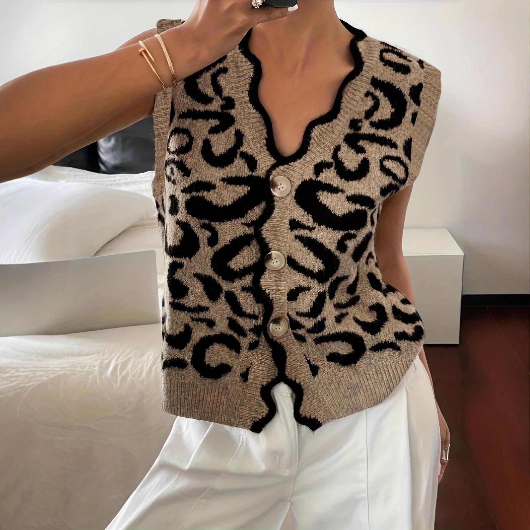 Женский трикотажный жилет с V-образным вырезом и однобортной застежкой - Свободный, универсальный свитер без рукавов для осени/зимы L (110-125 cm)
Женский трикотажный жилет с V-образным вырезом и однобортной застежкой - Свободный, универсальный свитер без рукавов для осени/зимы L (110-125 cm)