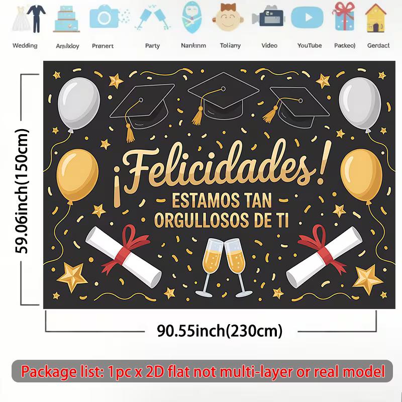 2D Black Gold Graduation Backdrop 2D Flat Printing Felicidades Party Decor Banner 47.2x31.5inch/120*80cm
2D Black Gold Graduation Backdrop 2D Flat Printing Felicidades Party Decor Banner 47.2x31.5inch/120*80cm