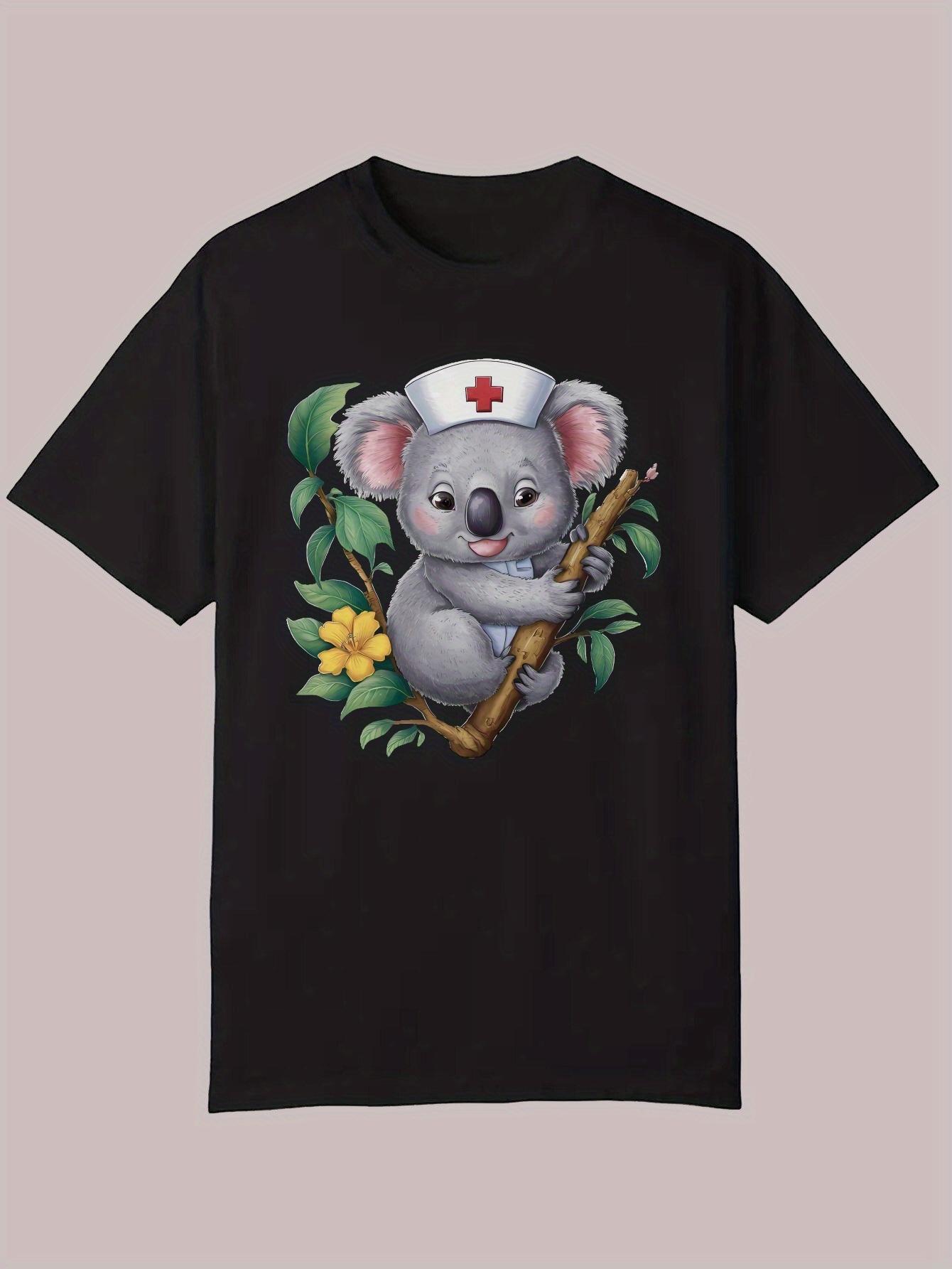Summer Casual Short Sleeve T-shirt - Black Koala Nurse Graphic with Red Cross & Floral Design M
Summer Casual Short Sleeve T-shirt - Black Koala Nurse Graphic with Red Cross & Floral Design M