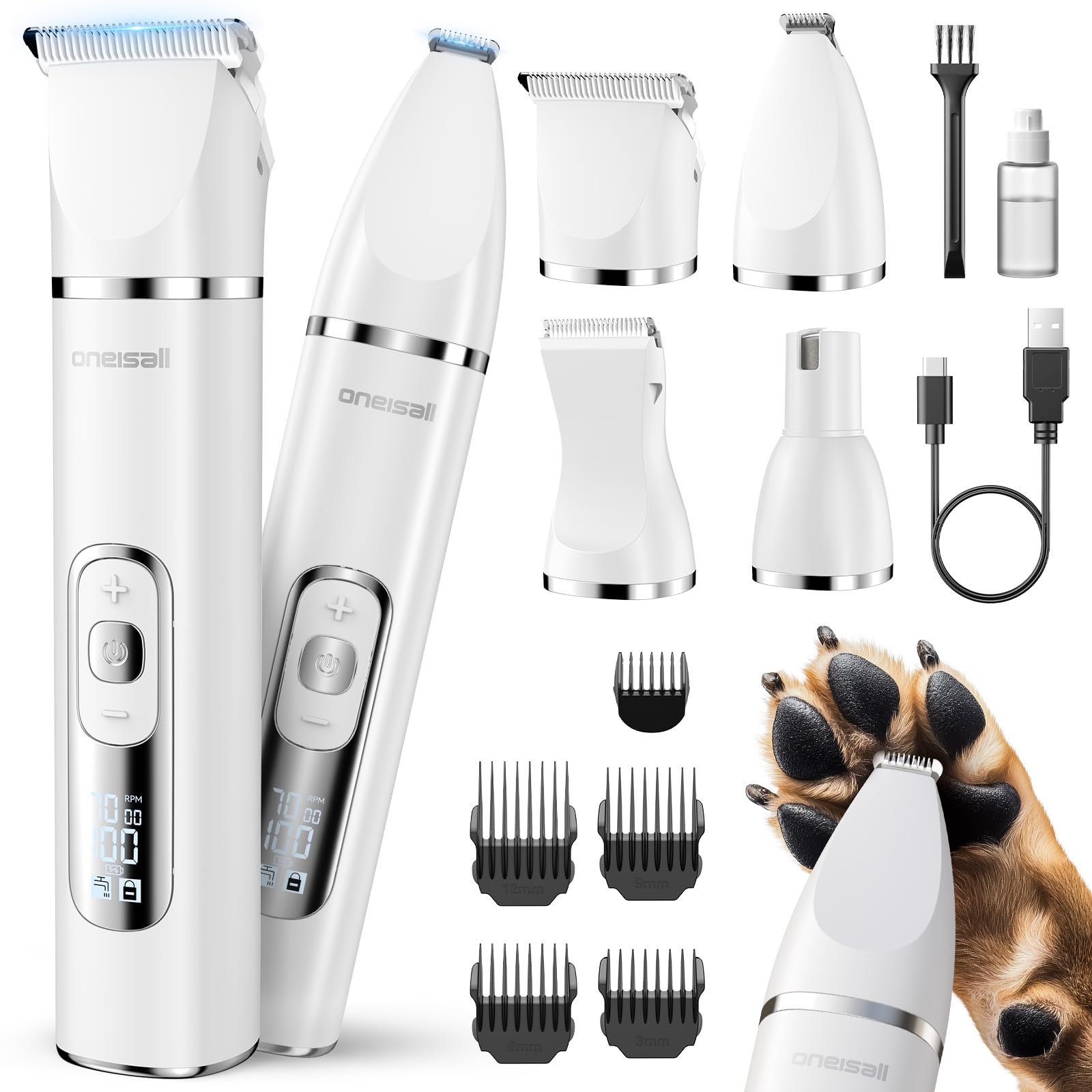 oneisall Dog Clippers with Battery Level Fast IPX7 Pet Clippers for Behind and Full Body High Precision for and Small Animals 4-in-1 Display, USB-C белый
oneisall Dog Clippers with Battery Level Fast IPX7 Pet Clippers for Behind and Full Body High Precision for and Small Animals 4-in-1 Display, USB-C белый