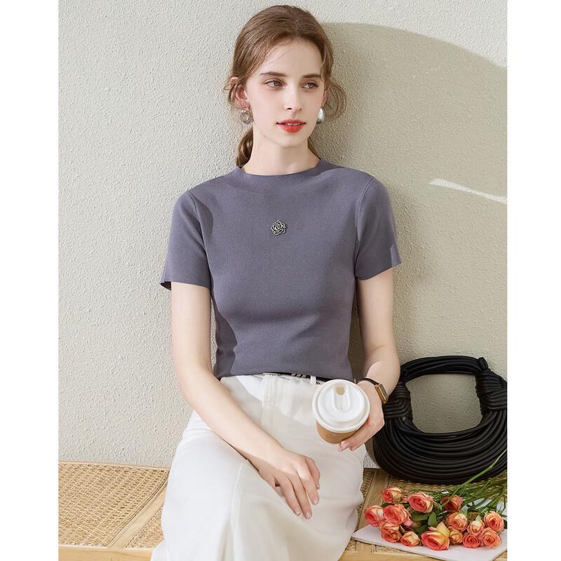 TUHUANG Women s Knitted Slim-Fit T-Shirt with Silk & Rose Decoration M
TUHUANG Women s Knitted Slim-Fit T-Shirt with Silk & Rose Decoration M