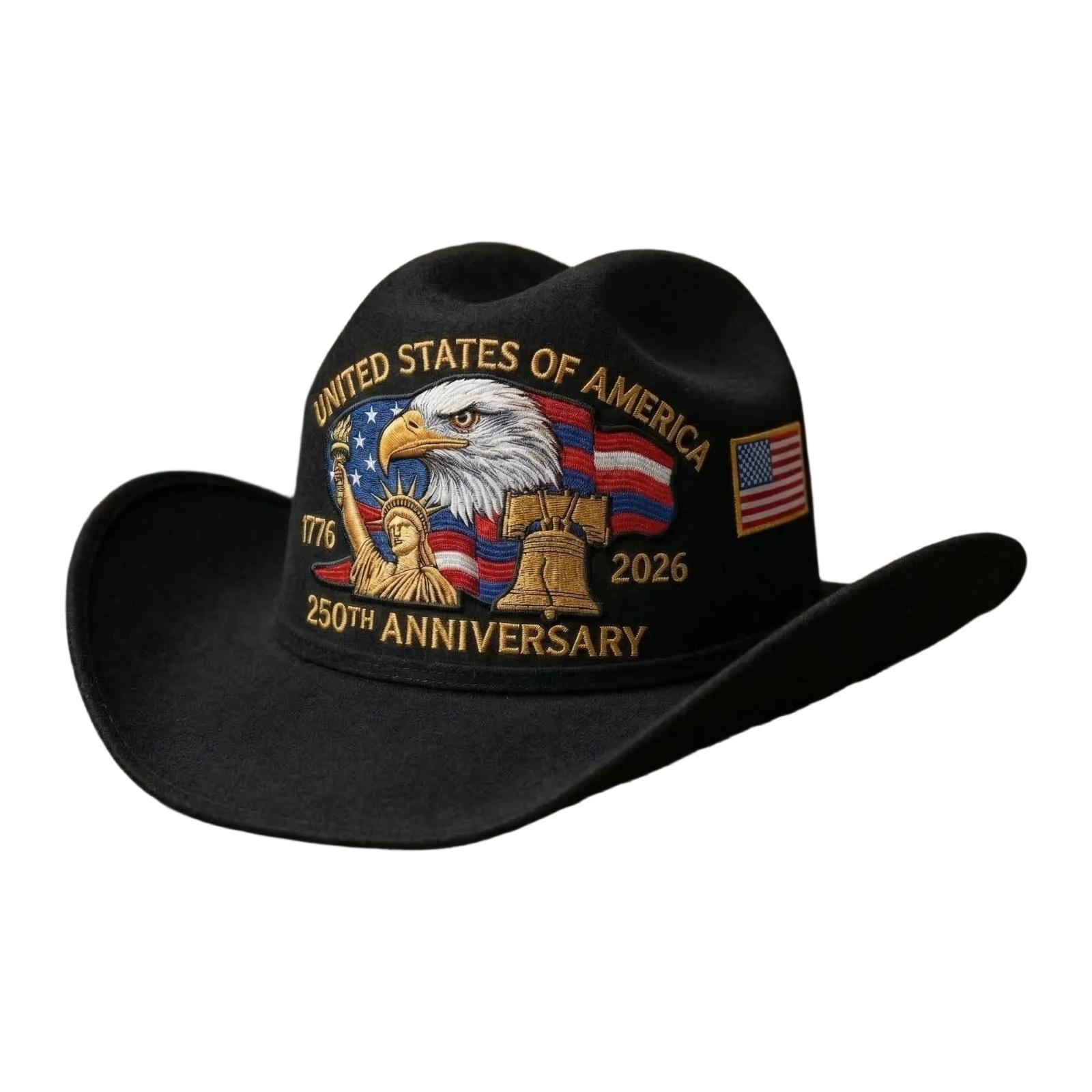 United States of America 250th Anniversary Cowboy Hat with Embroidered Eagle Liberty Bell and Flag Design for Commemorative Events One Size чёрный
United States of America 250th Anniversary Cowboy Hat with Embroidered Eagle Liberty Bell and Flag Design for Commemorative Events One Size чёрный