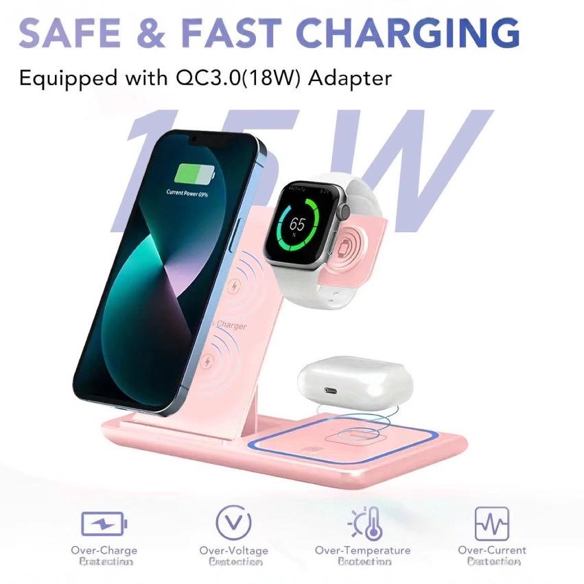 Three-in-One 15W Wireless Charger & Foldable Phone Stand X455 Black
Three-in-One 15W Wireless Charger & Foldable Phone Stand X455 Black