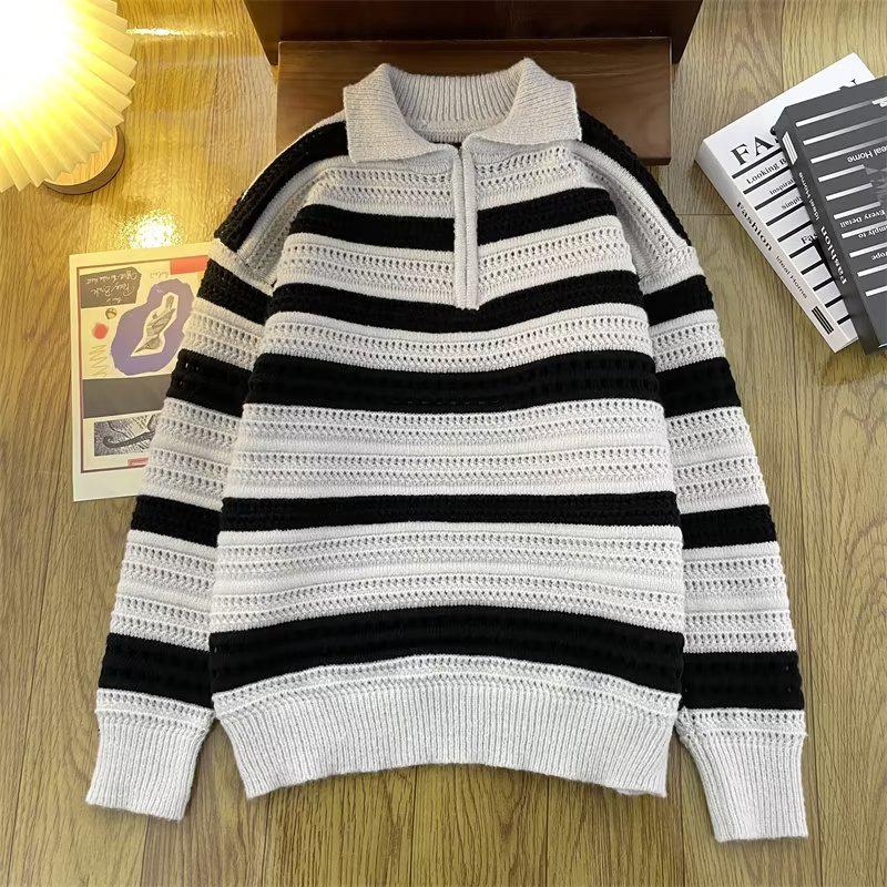 Men s Autumn Retro Striped Polo Sweater - Long Sleeve, Half Zip, Knit, Lazy Style 2XL (145-155 lbs)
Men s Autumn Retro Striped Polo Sweater - Long Sleeve, Half Zip, Knit, Lazy Style 2XL (145-155 lbs)
