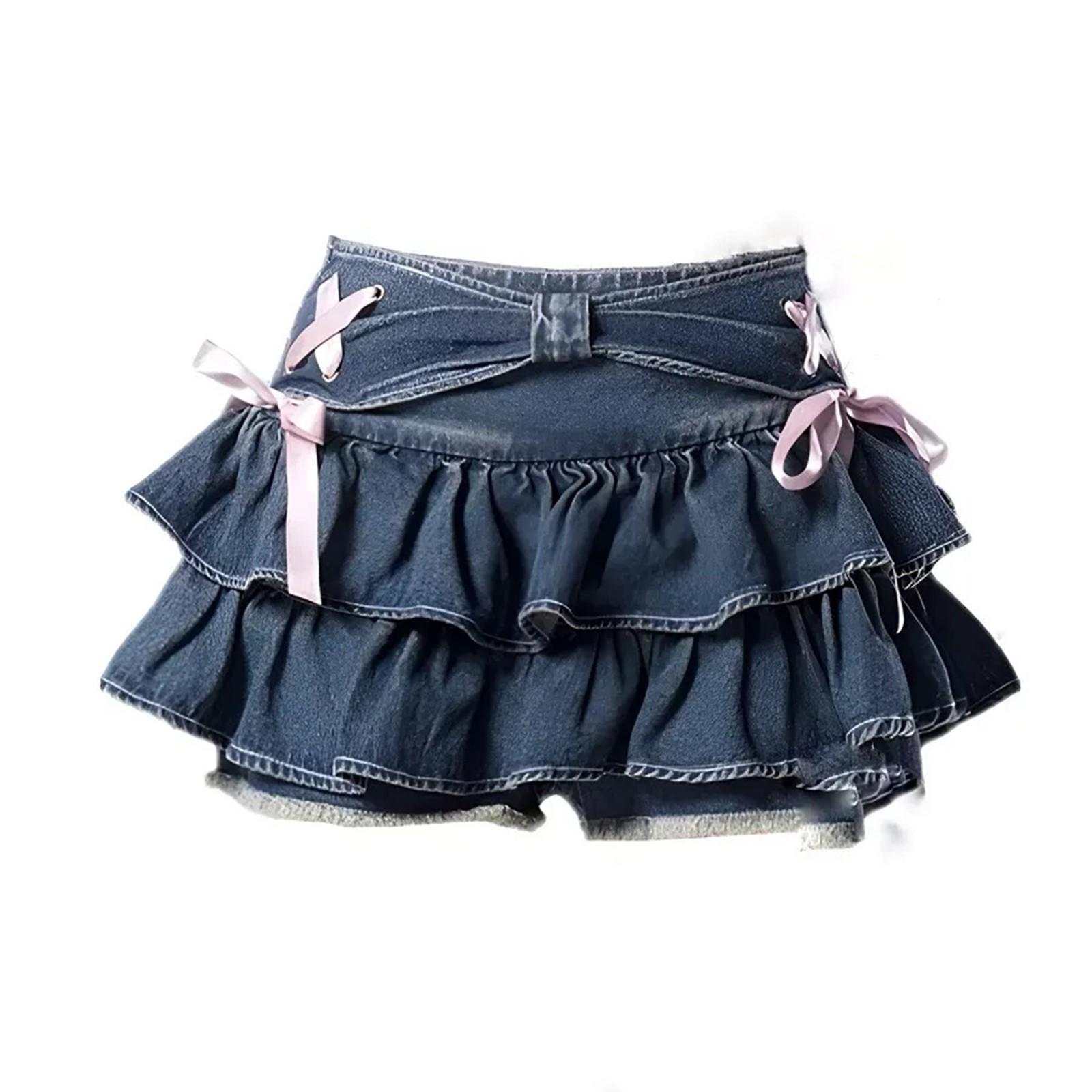 Women Denim Pleated Skirt with Layered Ruffles Drawstring Waist and Decorative Ribbon Detail Casual Mini Skirt Pants L синий
Women Denim Pleated Skirt with Layered Ruffles Drawstring Waist and Decorative Ribbon Detail Casual Mini Skirt Pants L синий