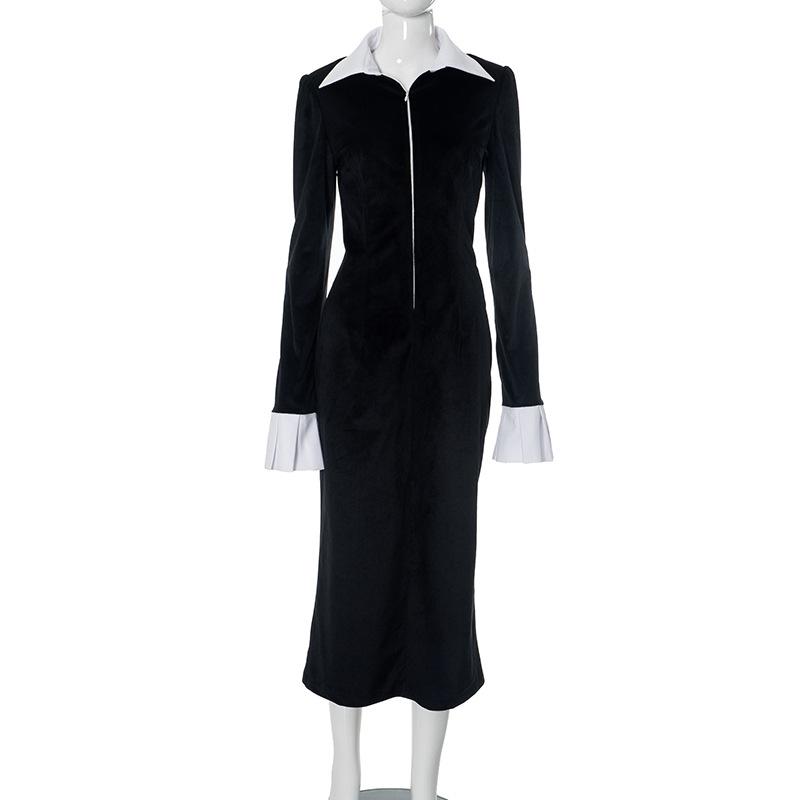 Женское платье-рубашка с лацканами, расклешенное, с длинными рукавами, в черно-белом цвете, длинное L чёрный
Женское платье-рубашка с лацканами, расклешенное, с длинными рукавами, в черно-белом цвете, длинное L чёрный