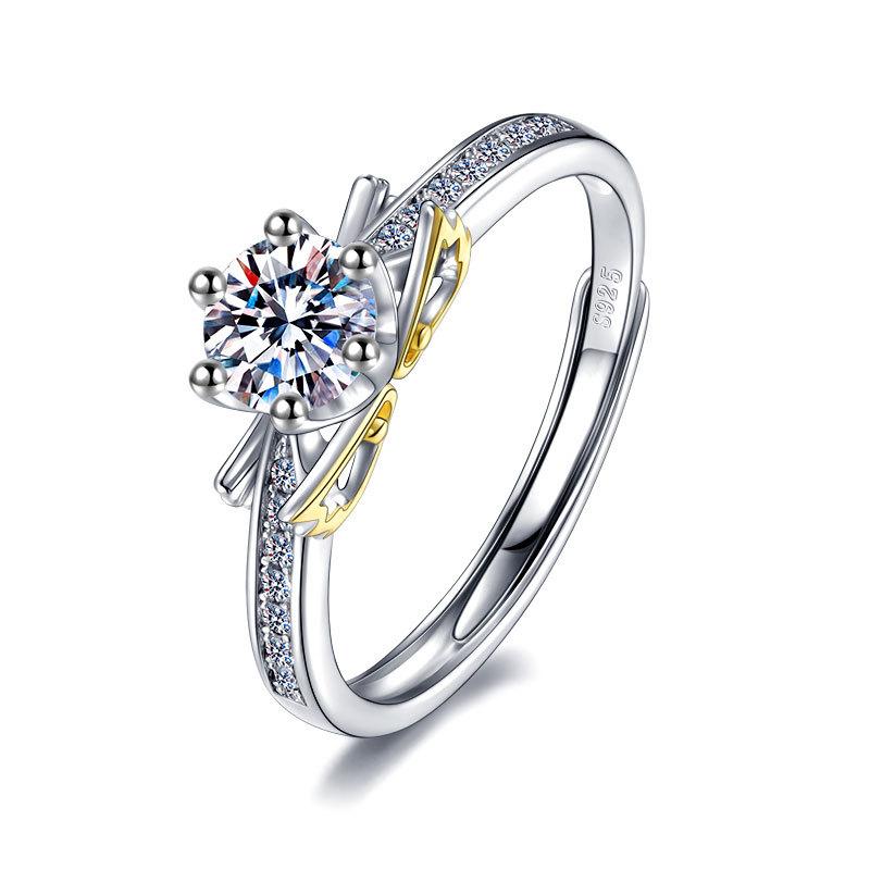 S925 стерлингового серебра мода полые маленькие крылья кольцо женские Guochao шесть когтей 50-точечный бриллиант кольцо цвет разделения ангел открытое кольцо opening adjustable
S925 стерлингового серебра мода полые маленькие крылья кольцо женские Guochao шесть когтей 50-точечный бриллиант кольцо цвет разделения ангел открытое кольцо opening adjustable