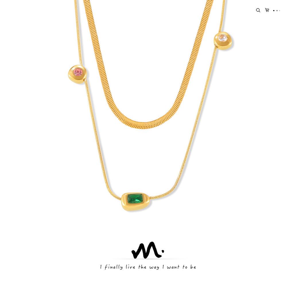 Retro European & American Three-Color Glass Stone Pendant Clavicle Chain in Layered Titanium, 18k Gold Plated Jewelry for Women
Retro European & American Three-Color Glass Stone Pendant Clavicle Chain in Layered Titanium, 18k Gold Plated Jewelry for Women