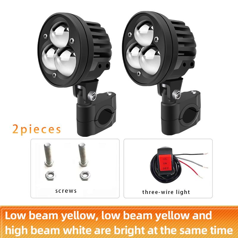 2 шт., 3 линзы, мотоциклетные светодиодные прожекторы, лампы налобного фонаря, внешние скутеры, противотуманные фары для вождения, линзы проектора, рабочие вспомогательные точечные светильники 12 В 2Pc жёлтый/белый