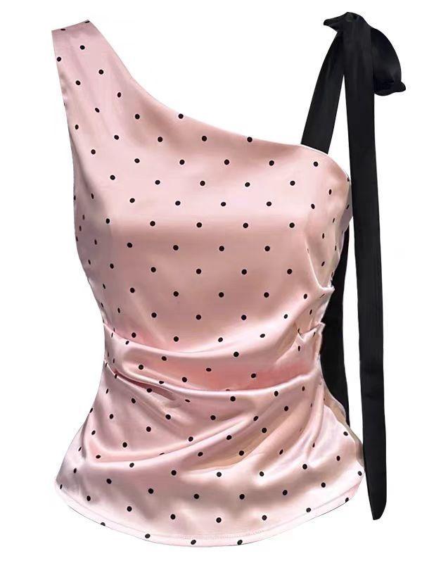 Pink polka dot slanted shoulder sling vest women s summer niche design T-shirt slim and thin sleeveless top L (recommended 57.5-65kg ) рожевий
Pink polka dot slanted shoulder sling vest women s summer niche design T-shirt slim and thin sleeveless top L (recommended 57.5-65kg ) рожевий