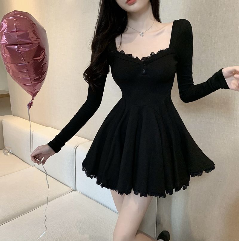Spice Girl Sweet and Spicy Chic Lace A-shaped Dress Autumn New Waist Skinny Black Long Sleeve Dress XL чорний
Spice Girl Sweet and Spicy Chic Lace A-shaped Dress Autumn New Waist Skinny Black Long Sleeve Dress XL чорний