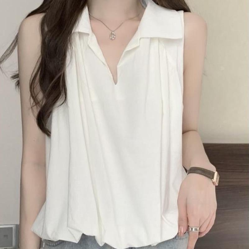 Sleeveless Off Shoulder Design Women s Shirt Solid Color Turndown Collar Pleated Woman Short Blouses Summer Loose Casual Ladies Pullover Top S белый
Sleeveless Off Shoulder Design Women s Shirt Solid Color Turndown Collar Pleated Woman Short Blouses Summer Loose Casual Ladies Pullover Top S белый