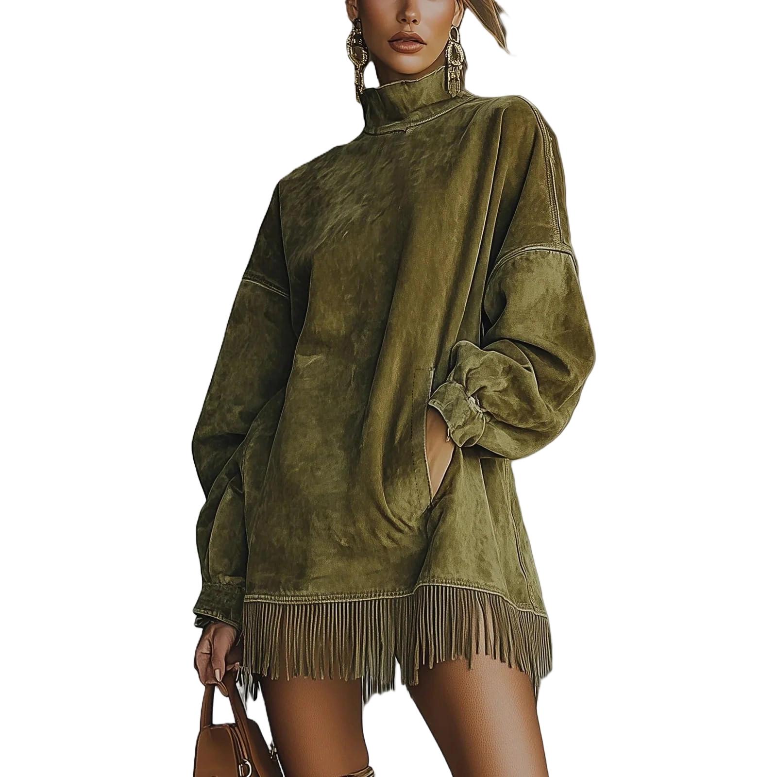 Women s Color High Neck Loose Pocket Tassel Long Sleeved Suede Dress XL зелений
Women s Color High Neck Loose Pocket Tassel Long Sleeved Suede Dress XL зелений