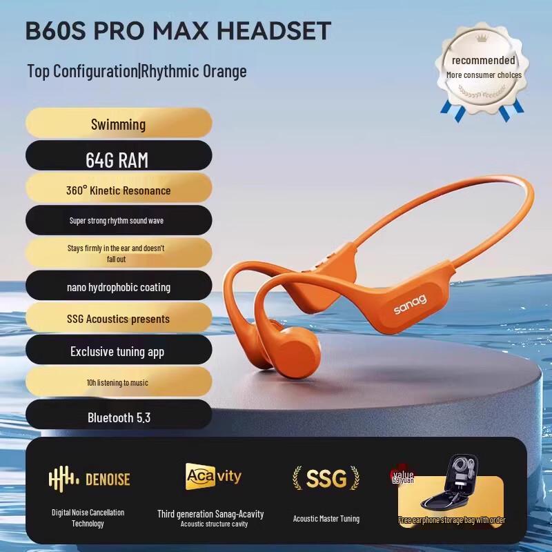 Sanag B60s Pro Max 64GB Bone Conduction Sports Headphones
Sanag B60s Pro Max 64GB Bone Conduction Sports Headphones