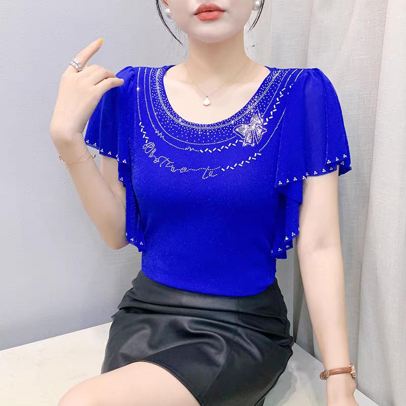 Summer New Elegant O-Neck Short Sleeved Mesh T-shirt Fashion Ruffles Hot Diamonds Women s Tees Chic Butterfly Sleeve Casual Tops M чёрный
Summer New Elegant O-Neck Short Sleeved Mesh T-shirt Fashion Ruffles Hot Diamonds Women s Tees Chic Butterfly Sleeve Casual Tops M чёрный