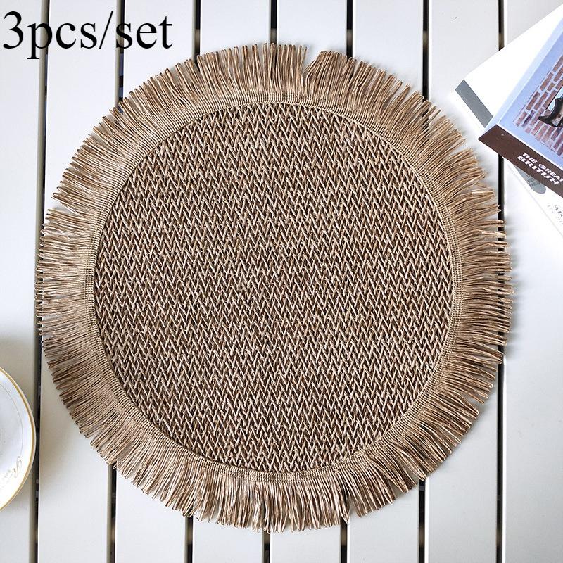 3 шт./комплект, бумажные плетеные круглые салфетки ручной работы, нескользящие, термостойкие, подставки под тарелки для обеденного стола, домашний декор с кисточкой по краю
3 шт./комплект, бумажные плетеные круглые салфетки ручной работы, нескользящие, термостойкие, подставки под тарелки для обеденного стола, домашний декор с кисточкой по краю