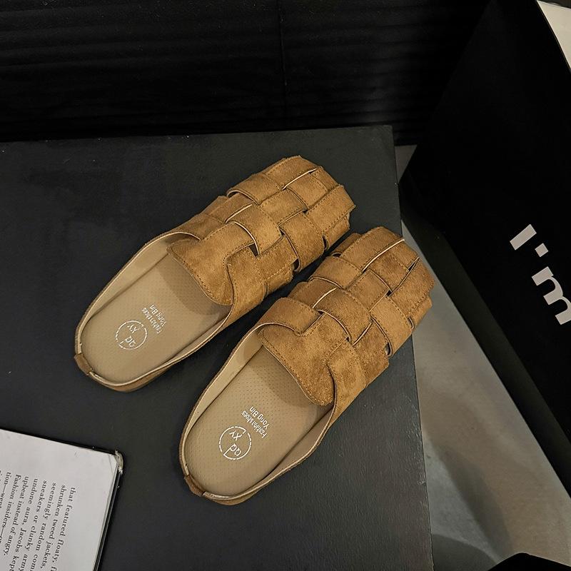 Нишевые ретро баотоу полушлепанцы женские летние 2025 новые плетеные туфли на одном педале полые прохладные шлепанцы 40 малиновый