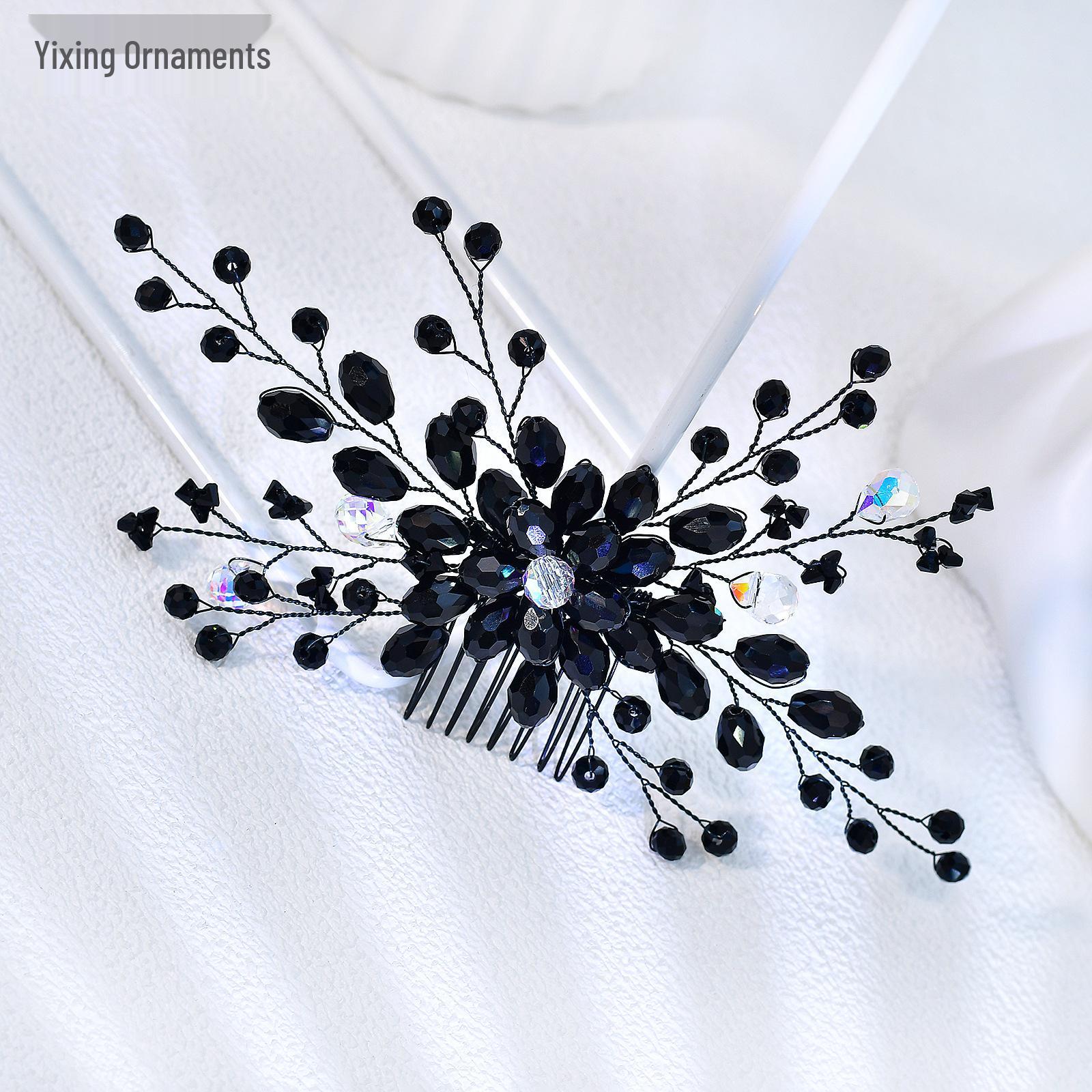 Yixing Zircon Twist Wire Flower Hair Comb, Korean-Style Crystal Bridal Accessory, Classic Black - A348
Yixing Zircon Twist Wire Flower Hair Comb, Korean-Style Crystal Bridal Accessory, Classic Black - A348